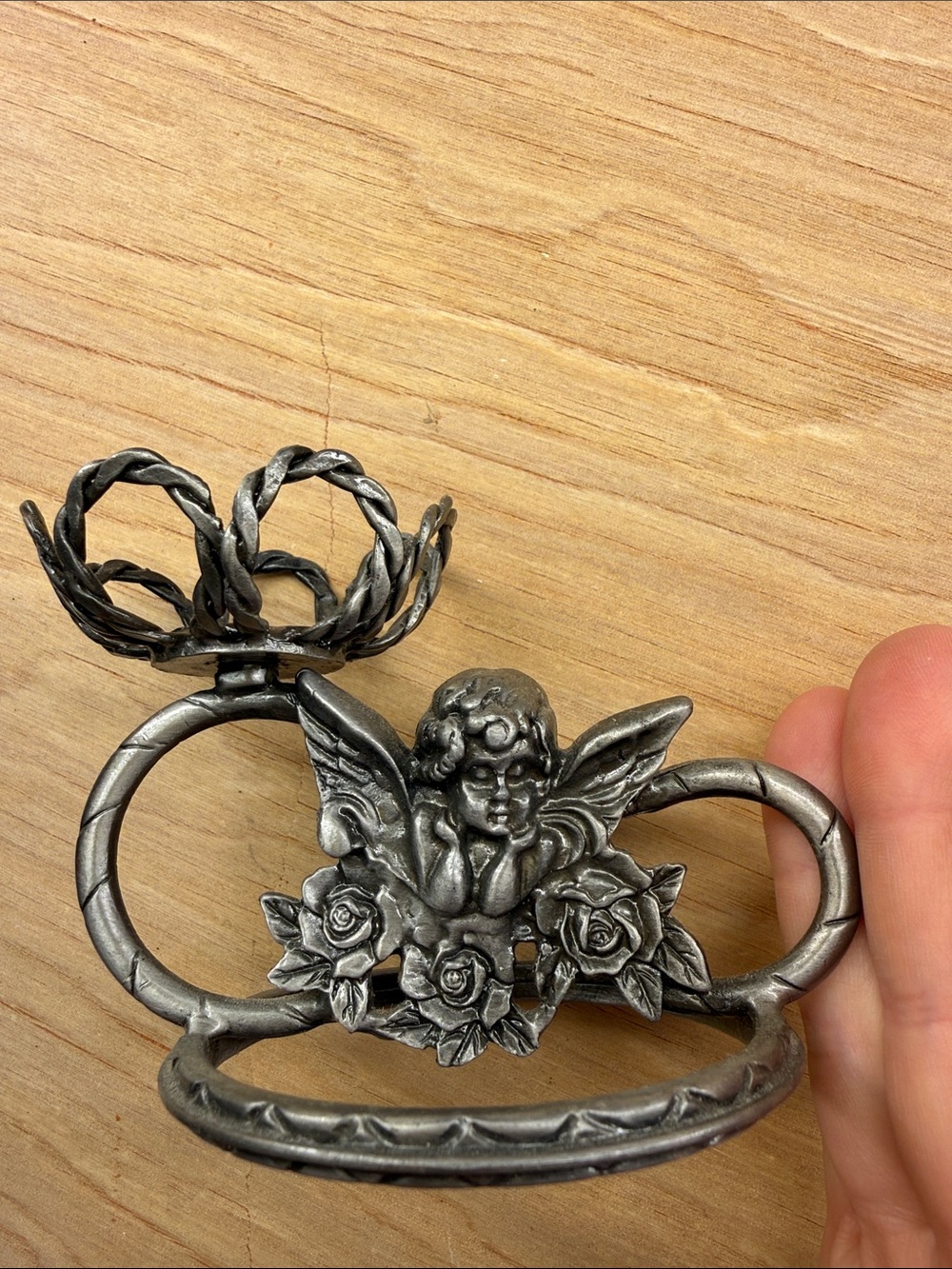 Ornate Cherub Tea Light Pewter Candle Holder
